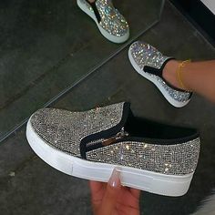 Wedge Sandals Outfit, Sparkle Sneakers, Bling Sneakers, High Boots Heels, Women Casual Flats, Heels Patterns, Round Toe Sneakers, Canvas Slip On Shoes, Sparkle Shoes