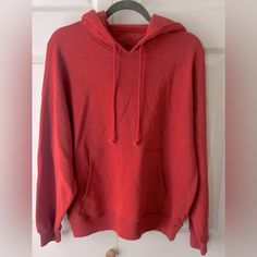 Nwot Size S L 26”, Ptp 24” Red Fall Sweatshirt With Kangaroo Pocket, Red Sweatshirt With Kangaroo Pocket For Fall, Red Relaxed Fit Casual Hoodie, Red Fleece Hoodie For Loungewear, Red Relaxed Fit Hoodie Top, Red Relaxed Fit Sporty Hoodie, Casual Red Hoodie With Drawstring Hood, Casual Red Fleece Hoodie, Red Winter Loungewear Hoodie