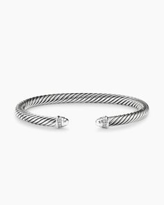 Classic Cable Bracelet in Sterling Silver with Diamonds, 5mm Artistic Signature, Latest Bracelets, David Yurman Bracelet, Silver Bracelets For Women, Cable Bracelets, Small Bracelets, Women's Bracelets, Casual Jewelry, Recycled Sterling Silver