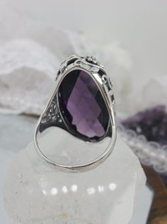 Purple Amethyst Ring Classic Oval Crystal Ring With Stone Setting, Classic Formal Amethyst Ring, Elegant Teardrop Large Stone Ring, Elegant Teardrop Ring With Large Stone, Elegant Teardrop Amethyst Ring For Formal Occasions, Formal Oval Amethyst Crystal Ring, Classic Large Stone Amethyst Ring For Formal Events, Formal Amethyst Crystal Ring With Oval Shape, Classic Crystal Ring With Stone Setting