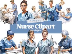 nurse clipart with nurses in scrubs and hospital gowns working on medical equipment