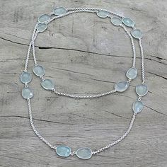 Chalcedony long station necklace, 'Aqua Princess' - Aqua Chalcedony Sterling Silver Station Necklace Chalcedony Necklace, Cleaning Silver Jewelry, Aqua Chalcedony, Station Necklace, Keep Jewelry, Jewelry Packaging, Online Gifts, Handmade Sterling Silver, Cleaning Jewelry