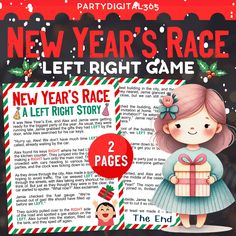 a new year's race game for kids with a girl holding a gift box