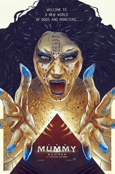 an advertisement for the movie's upcoming film, mummy featuring a woman with her hands in front of her face