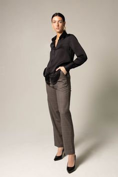 Description: These uber-stylish and power-packed women's straight-leg trousers are comfortable to wear and made for everyday office wear. Plus, they come with pockets! Made with 100% virgin wool, these pants define convenience and luxury. These pants are made to fit the true size and retain their structure over a period of time (follow cleaning instructions). These straight-leg women's trousers can be paired with blouses and tops to create multiple looks. These pants are high-quality, mid-weight Black Silk Shirt, Womens Straight Leg Pants, Women Trousers, Professional Wear, Boys Bottoms, Luxury Silk, Silk Charmeuse, Wool Pants, Straight Leg Trousers