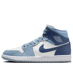 (WMNS) Air Jordan 1 Mid 'Two-Tone Blue' BQ6472-140 Air Jordan 1 Light Blue, Nike Shoes Jordans Air Force High Tops, Cool Air Jordans, Nike Shoes Women Sneakers, Jordans For Women Aesthetic, Shoes Teenage Girl, Cute Shoes Sneakers Jordans, Nike Shoes Cute, Shoes For Back To School 2024