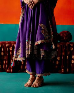 Aman Takyar | Purple Floral Embroidered Anarkali Set | INDIASPOPUP.COM Dupion Silk, Embroidered Dupatta, Suits Design, Women Kurta, Silk Embroidery