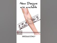 an advertisement for new designs are available on the back of a woman's leg