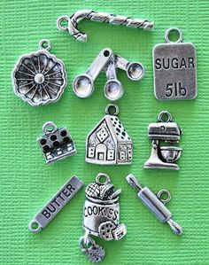 Christmas baking themed collection of antique silver tone charms, in a zinc alloy metal. Perfect for bracelets, pendants, earrings, zipper pulls, bookmarks and key chains!Measurements: 10mm - 30mmHole Size: 2mmYou will receive 1 set of 10 charms.PLEASE NOTE: From time to time I may need to substitute one of the charms for another of equal or greater value... all keeping with the theme of the collection.Need more? Just send us a message through the contact us form, instant chat, or at mailto:info Pandora Christmas, Peter Pan And Tinkerbell, Charm Collection, Christmas Baking, Charm Bracelets, Silver Charms, Charm Jewelry, Crafts To Make, Jewelry Crafts