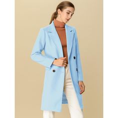 The long trench coat is shaped in a classic double-breasted cut. This soft, elegant coat with a tie around the waist detail is a classic look and will keep you warm in the cool weather. Whether you want to dress up your look or just stay warm in casual winter, it is a better choice for you. The self-tie belt style is flattering and fits more different body shapes. Spring Double-breasted Wool Coat, Spring Formal Wool Coat With Double-breasted Buttons, Blue Business Outerwear With Double-breasted Button Fastening, Blue Double-breasted Notch Lapel Pea Coat, Blue Double-breasted Pea Coat With Notch Lapel, Blue Notch Lapel Pea Coat With Double-breasted Buttons, Elegant Double-breasted Wool Coat For Spring, Elegant Spring Wool Coat With Double-breasted Buttons, Spring Formal Wool Coat With Double Button Closure