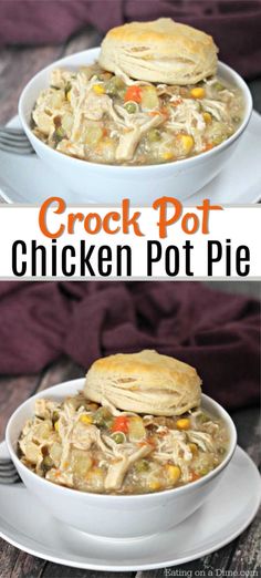 crock pot chicken pot pie in a white bowl