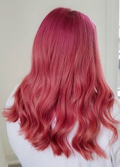 Pink Hair Shades Chart, Red Rose Hair Color, Raspberry Pink Hair Color, Pink On Ginger Hair, Watermelon Pink Hair, Dark Pastel Pink Hair, Professional Pink Hair, Flash Pink Hair