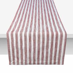 a red and white striped table cloth