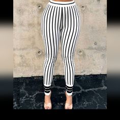 Shein Sxy Striped Print Skinny Pants Size: S Stripe Pants Outfit, Striped Pants, Pants Outfit, Stripe Print, Pant Jumpsuit, Pants For Women, Leggings, Black And White, Pants