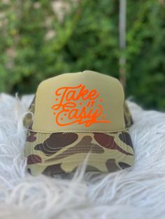 One size fits all trucker hat. Made with professional grade puff vinyl. Message us for custom requests! Womens Trucker Hat, Puff Vinyl, Diy Hats, Vacation Hat, Women Trucker, Diy Hat, Take It Easy, Trucker Cap, One Size Fits All