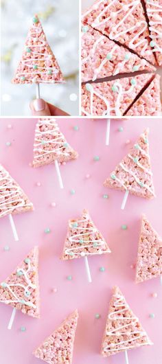 pink sprinkle christmas trees are on sticks