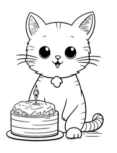 a cat sitting next to a birthday cake