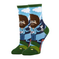 Details: · Crew length sock· Fits women's shoe size 5-10.5· 70% Combed Cotton, 27% Nylon, 3% Spandex· Shipping & Returns Policy Funny Bob Ross, Silly Socks, Funky Gifts, Get Crazy, Women Crew Socks, Bob Ross, Crazy Socks, Funny Socks, Novelty Socks