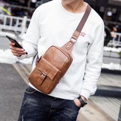 Description: MATERIAL:PU SIZE:WIDE:16CM ;HIGH:28CM ;THICK:3CM WEIGHT:0.5KG Chest Bag Men, Estilo Hippie, Future Trends, Briefcase For Men, Celebrity Design, Mens Leather Bracelet, Mens Trends, Mens Fashion Trends, Leather Jacket Men