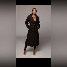 Jlux Label Black Beverly Trench Coat. Sold Out Online. Size Xl. Never Worn. Polyester. Belt Included, Front Side Pockets, Button Closure. Black Belted Wool Coat For Fall, Luxury Solid Outerwear For Fall, Black Outerwear With Double Button Closure For Fall, Long Sleeve Black Wool Belted Coat, Black Long Sleeve Belted Wool Coat, Chic Black Wool Coat, Chic Black Long Sleeve Wool Coat, Chic Fall Pea Coat For Office, Chic Fall Pea Coat