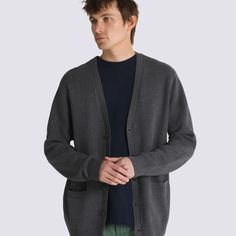 Warm things up with the Emmett Cardigan, a classic v-neck cardigan featuring a full button front, front welt pockets, and a loose fit for that extra extra cozy feel. 60% Cotton, 40% Polyester fabric V-neck cardigan Front welt pockets Loose fit | Vans Emmett Cardigan Men's XS Cozy V-neck Outerwear For Everyday, Classic Fall V-neck Sweater For Loungewear, Classic V-neck Cardigan With Button Cuffs, Relaxed Fit V-neck Sweater With Pockets, Classic V-neck Outerwear With Pockets, Knit V-neck Outerwear With Pockets, Casual V-neck Outerwear For Everyday, Relaxed Fit V-neck Cardigan With Pockets, Classic V-neck Sweater Coat For Layering