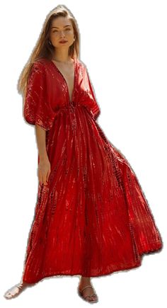 Red Kaftan, Goddess Maxi Dress, Resort Dress, Maxi Dress Boho, Beautiful Casual Dresses, Flowy Design, Goddess Dress, Red Boho, Resort Dresses