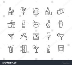 the line icons for drinks and beverages are shown in this image, which is also available on