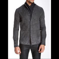 John Varvatos Collection Goat Suede Multibutton Shirt Jacket. Msrp $2298 Size Eu 50 Usa 40 Color Grey Condition. Brand New With Out Tags Attached. Semi-formal Single Breasted Outerwear, Long Sleeve Semi-formal Outerwear With Buttons, Tailored Outerwear With Button Closure And Spread Collar, Luxury Collared Outerwear With Button Cuffs, Designer Blazer With Button Closure And Three Cuff Buttons, Semi-formal Outerwear With Button Cuffs And Long Sleeves, Formal Collared Outerwear With Buttons, Semi-formal Collared Outerwear With Button Closure, Office Outerwear With Buttons And Fold Down Collar