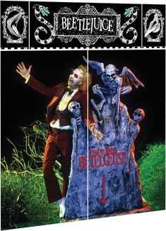 the poster for beetlejuice 2 is displayed in front of an image of two zombies