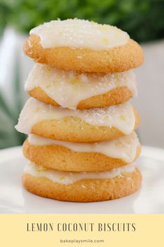 lemon coconut biscuits stacked on top of each other