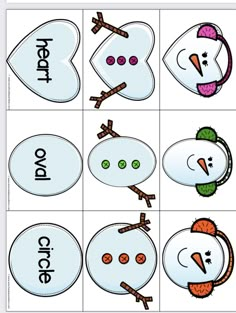 printable cut and pasted snowmen with words to spell out the word's name