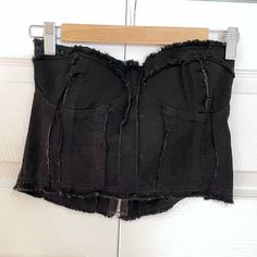 Black Denim Cropped Top. Corset Style. With Zipper In The Back. Nasty Gal Size 6 Brand New Without Tags. I Accept Offers Black Tops With Frayed Hem For Spring, Black Denim Top For Summer, Trendy Black Cotton Denim Top, Trendy Black Denim Top For Spring, Trendy Black Denim Top, Summer Black Denim Top, Casual Cotton Denim Top For Night Out, Black Tops With Frayed Hem For Summer, Black Top With Frayed Hem For Summer