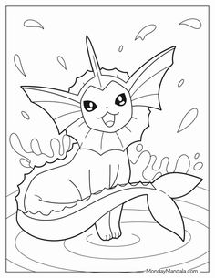 a coloring page with an image of a cute pokemon sitting on top of a leaf