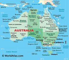 a map of australia with all the major cities and towns on it's side