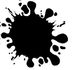 black ink splattered on white paper in the shape of a circle with drops