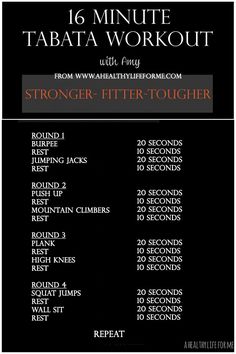 a black and white poster with the words, 16 minute tabata workout on it