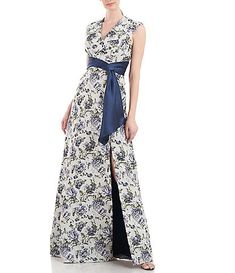 Kay Unger Women's Clothing & Apparel | Dillard's Formal Sleeveless Floral Print Dresses, Evening Floral Print Sleeveless Dress, Evening Dress Collection, Midnight Green, Kay Unger, Jumpsuit Chic, Floral Gown, Overlay Dress, A Line Gown