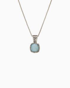 The Supreme Stone Pendant is handcrafted from sterling silver and the signature turtle texture with petroglyphs on the setting and bail. Featuring a square larimar cabochon, this is the perfect piece to add to your collection. Pair with your favorite chain, sold separately. Metal: Sterling silver Stone: Larimar Dimensions: 21mm x 12mm Style #: P150L Luxury Turquoise Engraved Jewelry, Elegant Larimar Jewelry For Formal Events, Luxury Sterling Silver Jewelry With Rectangular Stone, Luxury Engraved Turquoise Jewelry, Elegant Turquoise Jewelry With Rectangular Stone, Elegant Jewelry With Square Pendant Natural Stones, Sterling Silver Jewelry With Box Chain And Square Pendant, Elegant Rectangular Pendant Jewelry With Oxidized Finish, Elegant Turquoise Rectangular Stone Jewelry