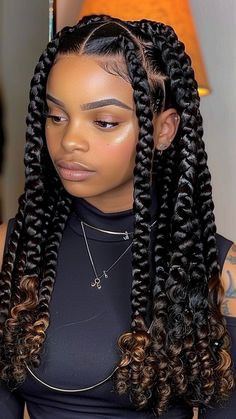 20 Box Braids Hairstyles with Curly Ends Unveiled Box Braids Big Size, Simple Box Braid Styles, African Braid Hairstyle, Jumbo Knowles Braids, Short Jumbo Box Braids With Curly Ends, Big Curly Braids, Hair Styles With Braids And Curls, Jumbo Braids With Curls At The End