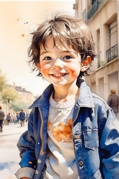 a painting of a little boy smiling for the camera