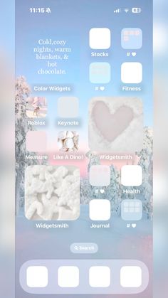 an iphone screen with different icons and colors on the bottom right corner, including hearts