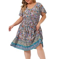 Whether you're attending a beach wedding or a casual summer party, the midi dresses are designed to make you look effortlessly fashionable. Made of good-quality materials, the dresses feature a smocked waist that accentuates your curves and provides a comfortable fit. The midi length and floral prints add a touch of elegance to your ensemble, while the short sleeves keep you cool and stylish. Enjoy the boho style with the boho summer dresses that are perfect for a beach getaway or a camping trip. The v-neckline adds a touch of femininity, while the shirt dress design gives a relaxed and casual vibe. Line Dresses, Beach Getaway, Boho Summer Dresses, A Line Dresses, Dresses Pink, Pink Midi Dress, 2024 Fashion, Camping Trip, Boho Summer