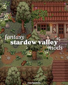 the game's title screen shows an image of a small house surrounded by trees and bushes