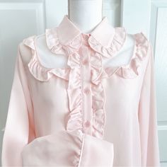 Perfect Condition Never Worn. No Longer Sold. Deadstock Item. Pink Ruffled Collared Blouse, Pink Ruffled Blouse With Collar, Feminine Pink Ruffled Shirt, Elegant Pink Ruffled Shirt, Frilly Shirt, Pink Korean, Collard Shirt, Frilly Blouse, Korean Brand