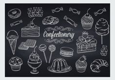 hand drawn cake and desserts collection on chalkboard stock photo edit now for more