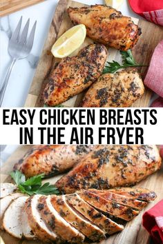 This air fryer chicken recipe is made without breading and with a deliciously flavorful low carb marinade! Air Fryer Boneless Chicken Thighs, Garlic Air Fryer, Air Fryer Recipes Chicken Thighs, Lemon Garlic Chicken Thighs, Lemon Chicken Thighs, Air Fryer Chicken Thighs, Easy Chicken Breast, Lemon Garlic Chicken