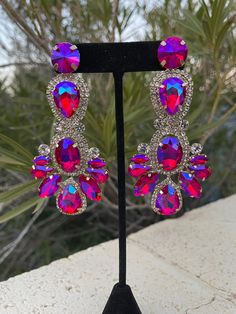 Purple Rhinestone Crystal Earrings For Party, Purple Party Earrings With Sparkling Stones, Party Purple Crystal Rhinestone Earrings, Purple Sparkling Stones Earrings For Party, Purple Sparkling Crystal Earrings For Parties, Purple Rhinestone Earrings For Party, Purple Rhinestone Party Earrings, Purple Crystal Earrings For Party, Pink Jeweled Crystal Earrings For Party