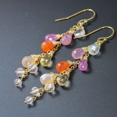 Pink Dangle Earrings Pink Sapphire Earrings Rose Quartz Earrings Orange Carnelian Earrings Pink Orange Earrings Dangle Gemstone Earrings 14K (22635 - 2) Multicolor Dangle Earrings With Gemstone Accents, Gemstone Drop Chandelier Earrings, Multicolor Teardrop Earrings With Gemstone Accents, Multicolor Dangle Gemstones With Accents, Multicolor Long Drop Gemstone Earrings, Multicolor Gemstone Long Drop Earrings, Multicolor Multi-stone Briolette Earrings, Multicolor Briolette Multi-stone Earrings, Elegant Multicolor Gemstone Chandelier Earrings