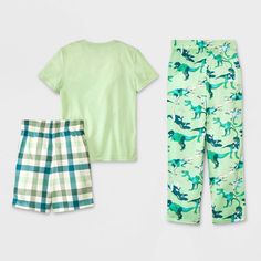 Add cute, colorful pajamas to your child's wardrobe with this 3-Piece Short-Sleeve Pajama Set from Cat & Jack™. This sleepwear set includes a short-sleeve tee, matching sleep shorts and PJ pants. Each piece is made with 100% recycled polyester for comfort, and the shorts and pants can be swapped in and out for seasonal comfort. Cat & Jack™: Kids’ clothing with an imagination of its own. Cute Bedtime Sets With Relaxed Fit, Cute Relaxed Fit Bedtime Sets, Cute Relaxed Fit Sleepwear Sets, Cute Short Sleeve Bedtime Sets, Cotton Short Sleeve Sets For Pajama Party, Playful Green Sets For Sleepovers, Cute Bedtime Sets With Short Sleeve, Casual Short Sleeve Sets For Pajama Party, Casual Relaxed Fit Bedtime Set