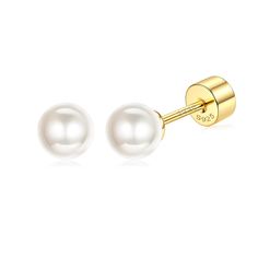 PRICES MAY VARY. ELEGANT PEARL EARRINGS - The classic round design white pearl earrings are a indispensablef jewelry that every chic and elegant woman deserves to own. Our pearl earrings stud available in sizes: 4-6mm. There are always one that you like the most. HYPOALLERGENIC EARRINGS -- Our pearl studs earrings are made of High-Quality 925 Sterling Silver, Nickel-Free, Lead-Free, Hypoallergenic stud earrings for sensitive skins. 18K gold plated/white gold plated adds shine to the pearls earri Small Pearl Earrings, Boogie Board, Long Pearl Earrings, Silver Pearl Earrings, White Pearl Earring, Simple Stud Earrings, Flat Back Earrings, Metallic Luster, Bride Earrings